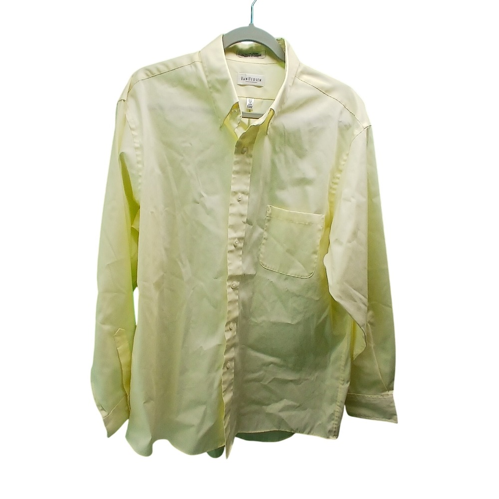 VAN HEUSEN Mens Light Yellow Pinpoint Oxford Long Sleeve Button Down‎ Shirt XL